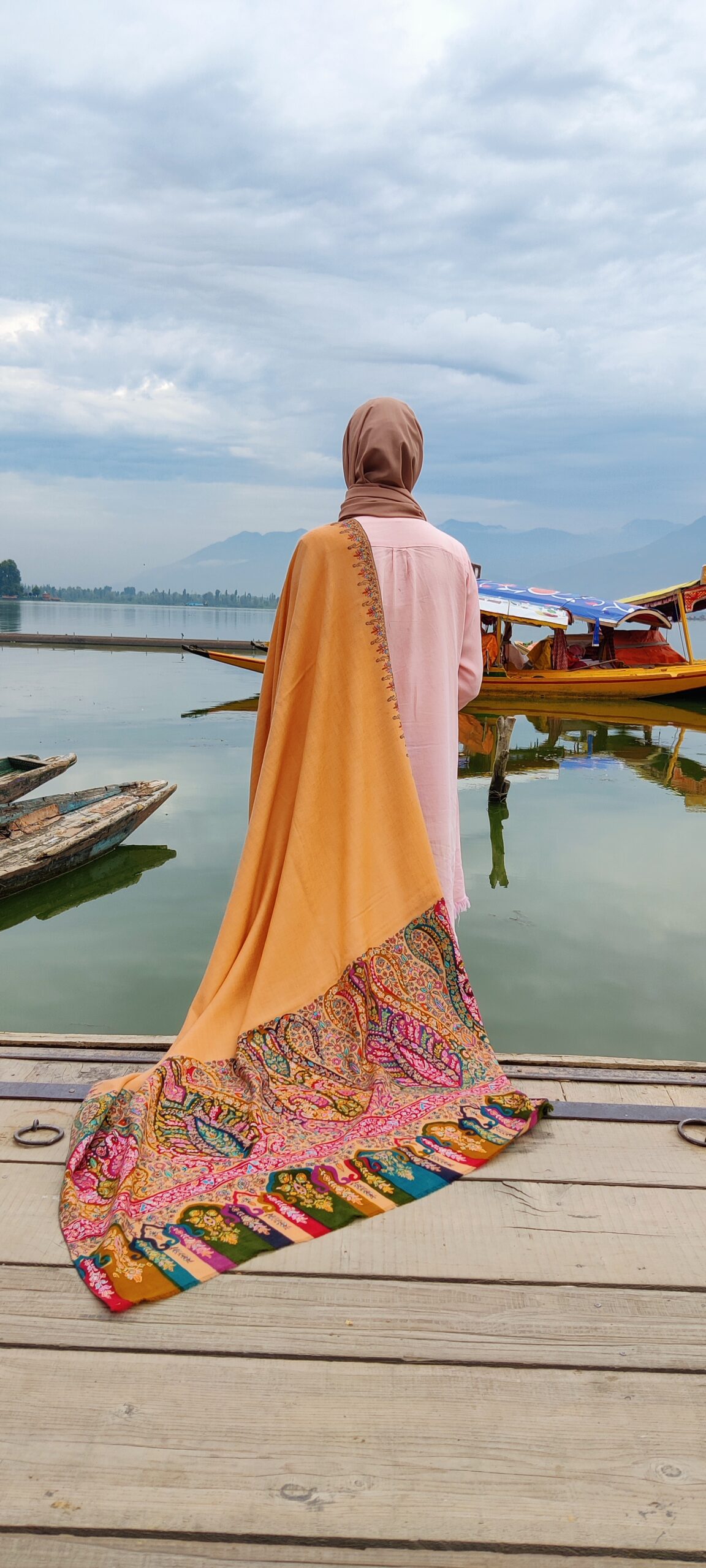 Oversized Hand Painted Hand Embroidered Pashmina Shawl