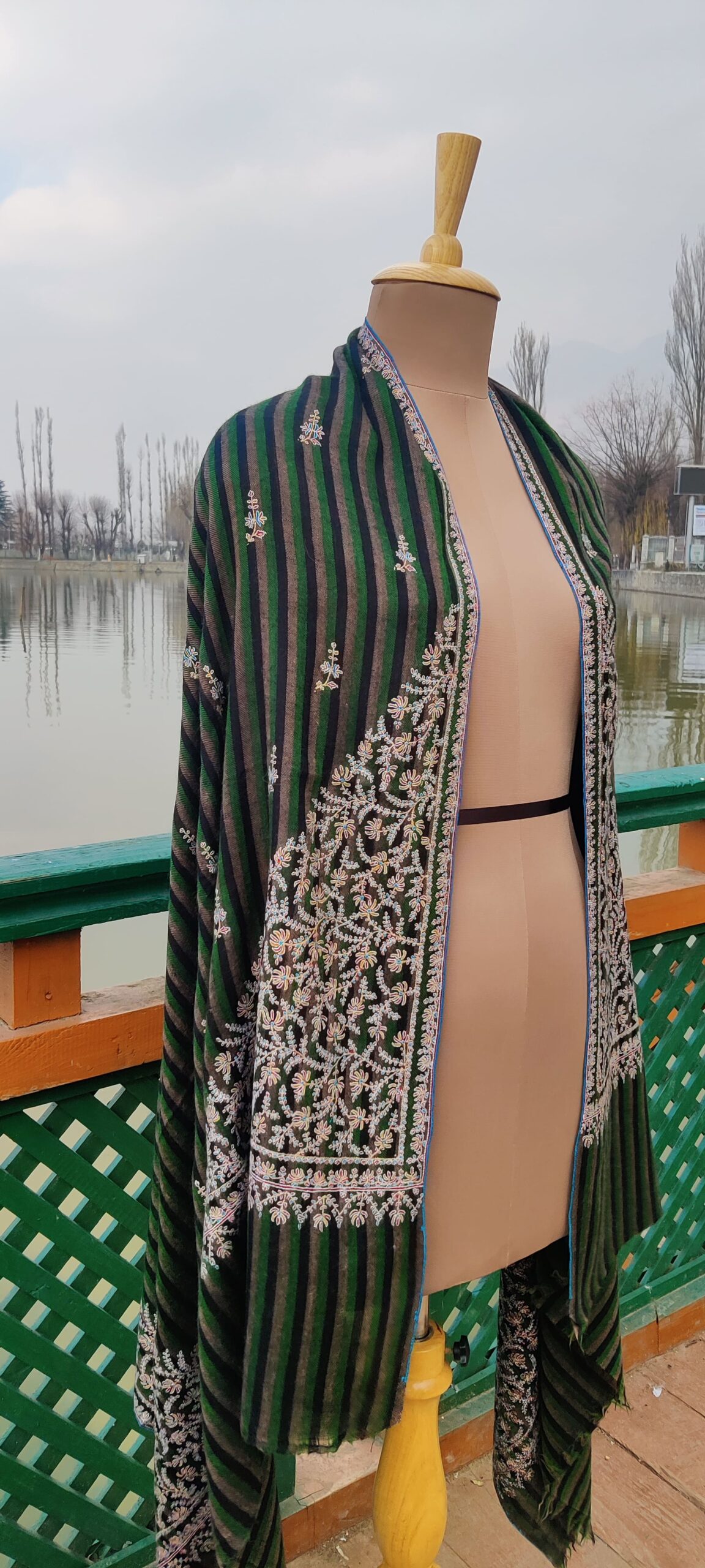 Caira Stripe Pashmina With All Over Embroidery